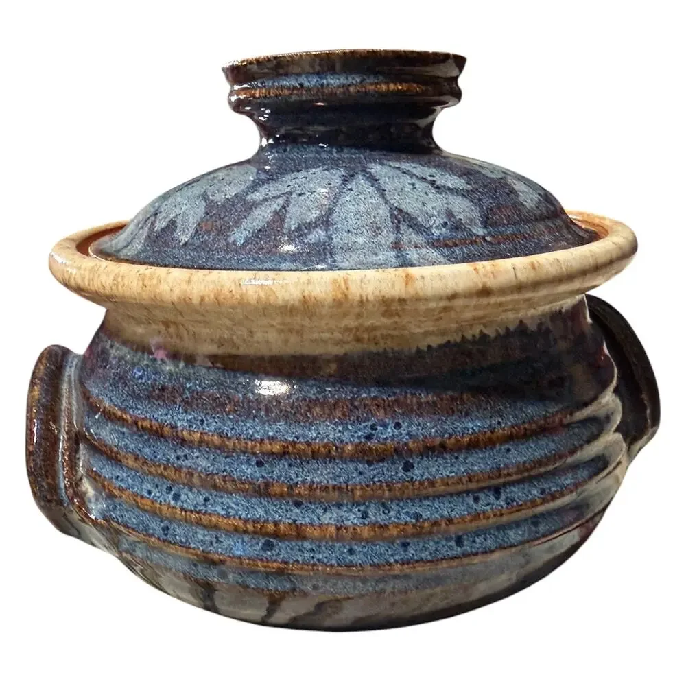 Cheri Glaser Studio Pottery Small Lidded Casserole Dish Blue/Brown Stoneware